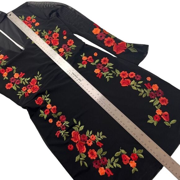 Bebe Mock Neck Floral Embroidered Mesh Dress - Picture 12 of 14